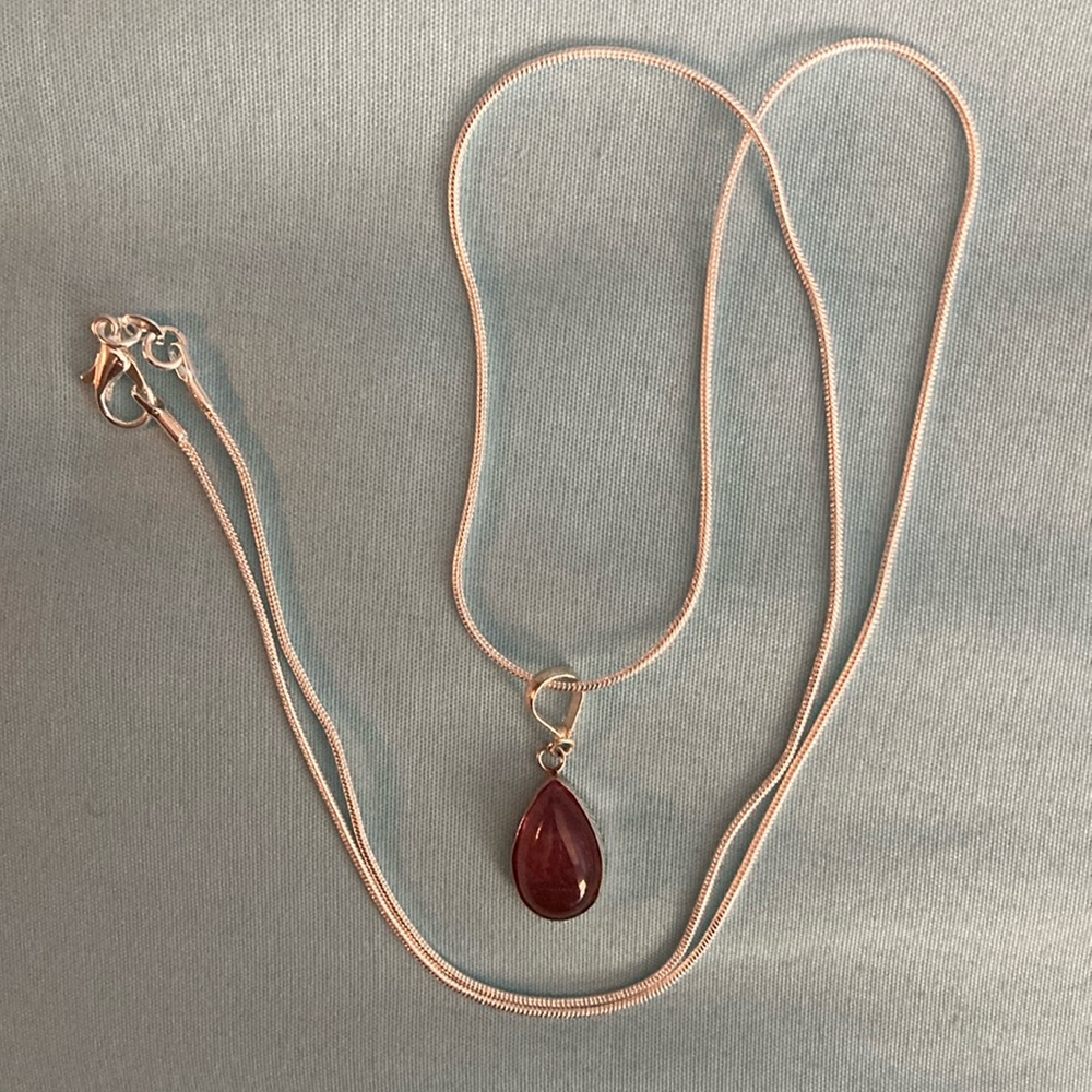 Ruby Tear Drop 18” Necklace with Sterling Silver 925 Chain. NWOT